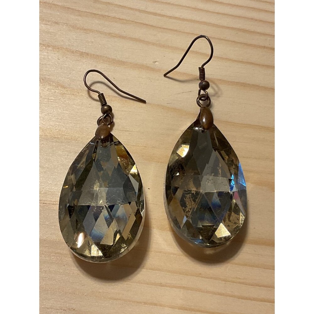Vintage Teardrop Crystal Dangle Earrings 3-Inch Drop Antique Bronze Hooks